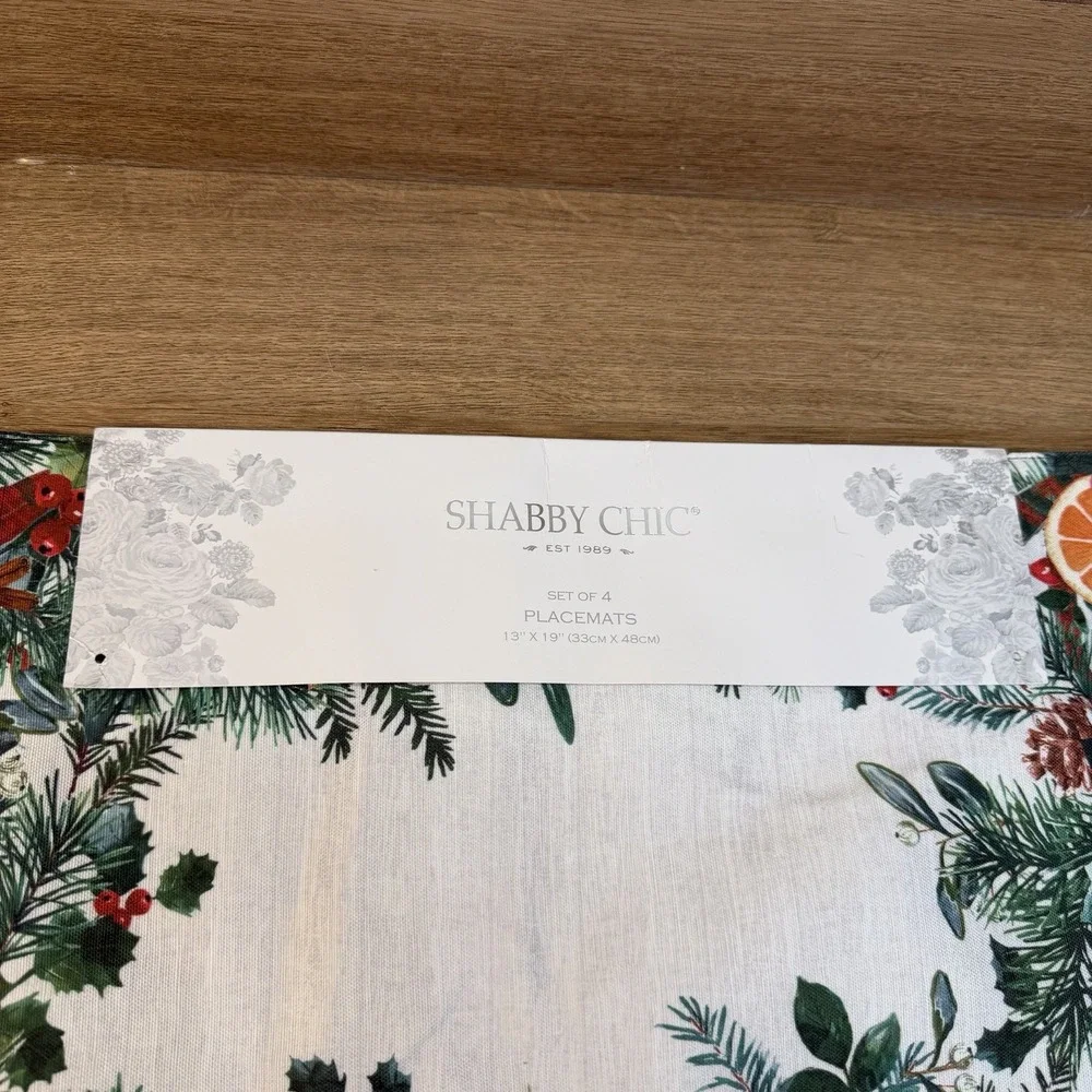 Shabby Chic Holiday Christmas  Placemats Set Of 4 Cottagecore Holly Oranges Pine
